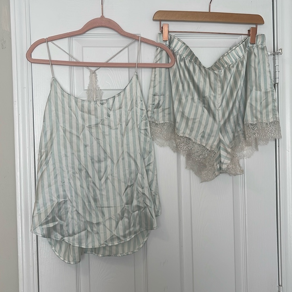 Victoria's Secret Striped Pajama Set - Blue and White